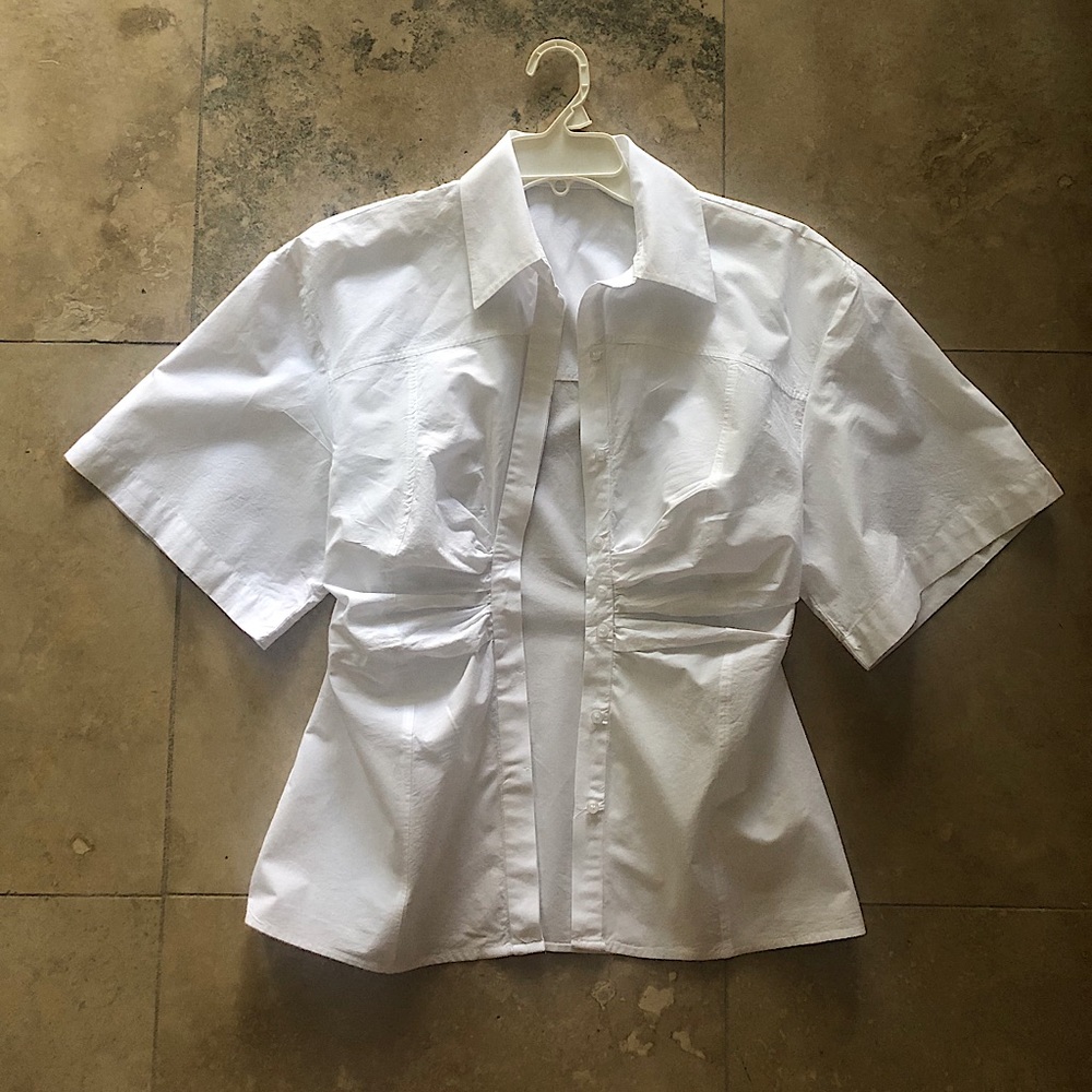 Zara Basics White Button Up Structured Top Size S
